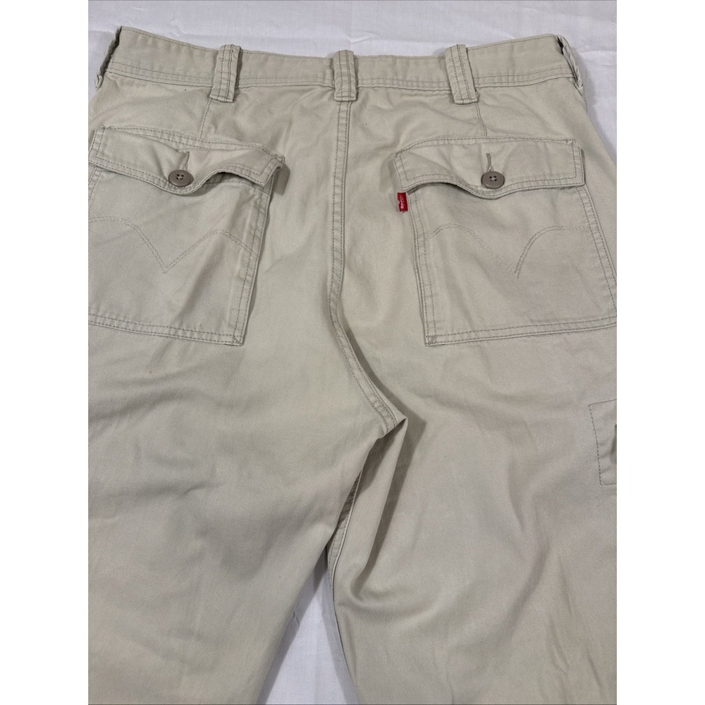 PANTS CARGO Levis  Mens 36X32 Khaki Beige Flat Front Chino Pockets - Picture 8 of 9